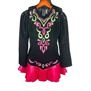 Irish dance costume dress neon pink green velvet black prime design large?
